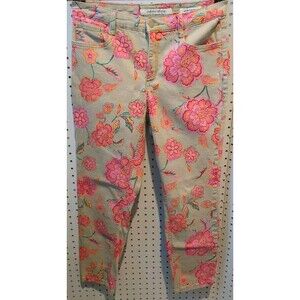 Jones New York Jeans Size 8 Floral Brown Pink Barbie Battery Park Ankle Slimming